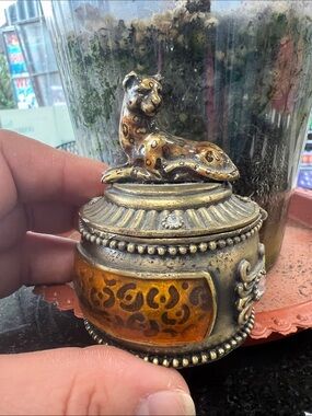 Elegant Gold and Amber Leopard Trinket Box - Unbranded